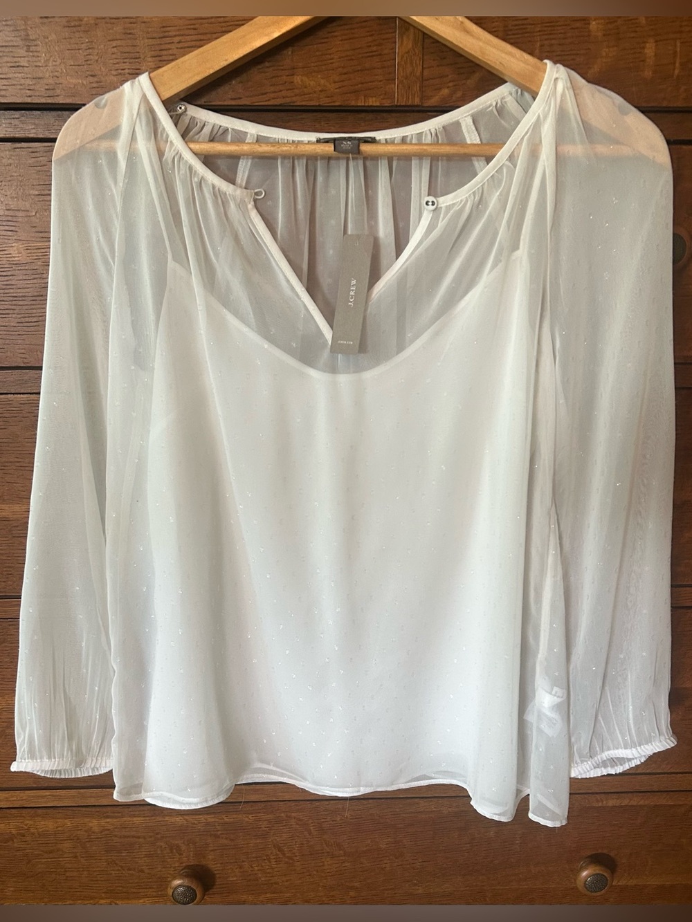 NWT-J. Crew White Sheer Swiss Dot  Blouse-Size XS